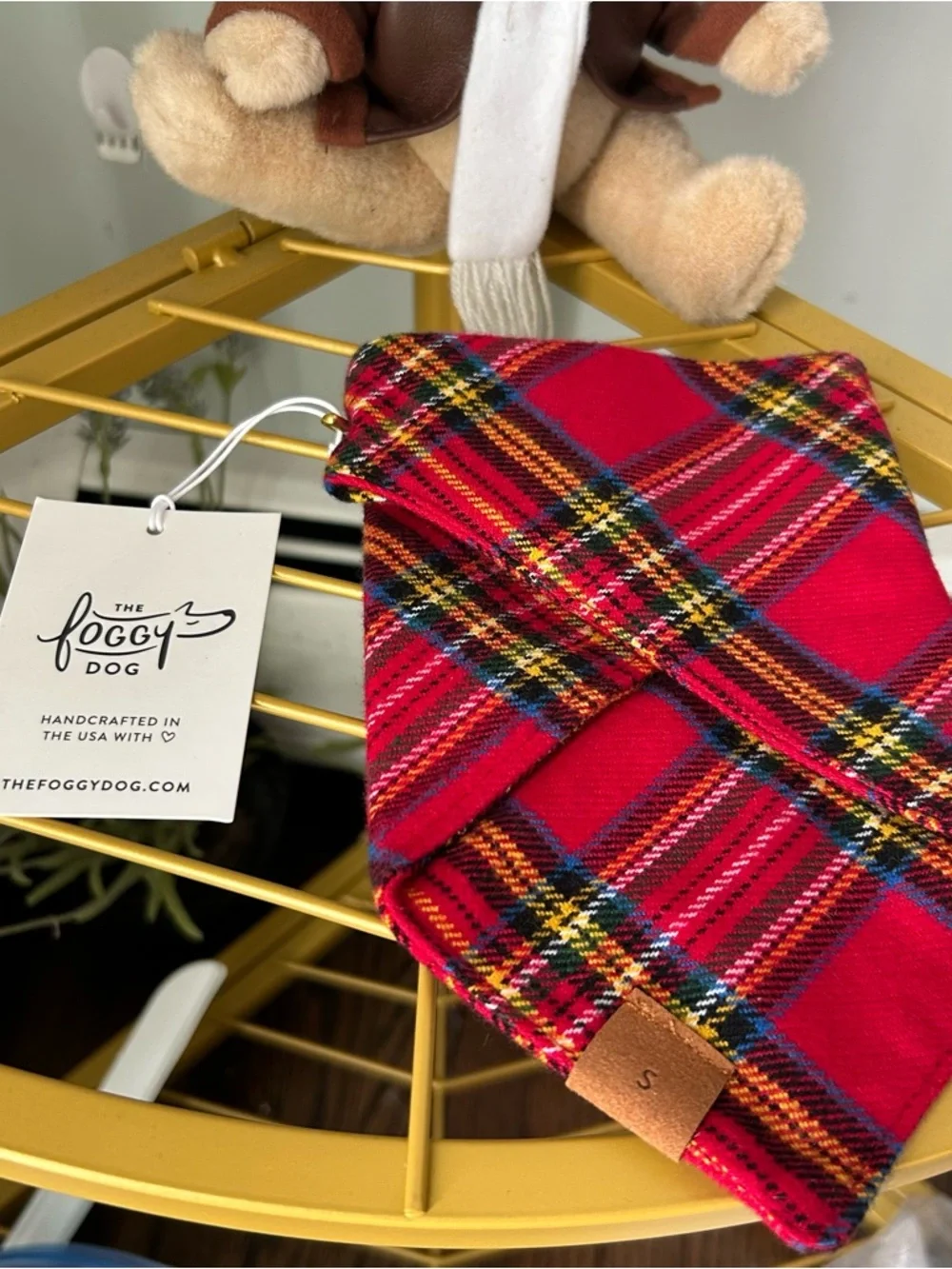 The Foggy Dog Red tartan holidays Christmas Plaid Bandana size Small new